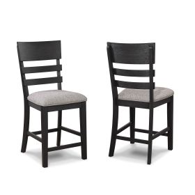 2pc Black/Gray Counter Height Chair Upholstered Seat Ladder Back Wooden Dining Room Furniture