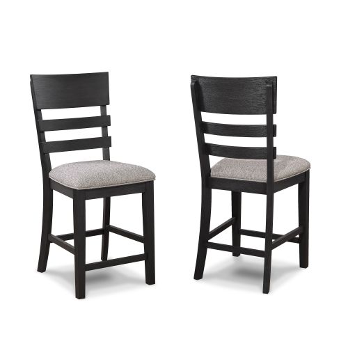 2pc Black/Gray Counter Height Chair Upholstered Seat Ladder Back Wooden Dining Room Furniture
