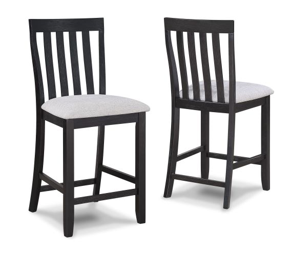 2pc Black/Light Gray Counter Height Chair Slat Back Wooden Dining Room Furniture