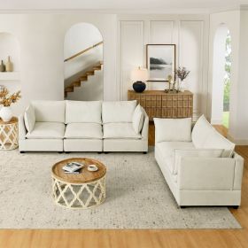2-Piece Chenille Fabric Upholstered Living Room Furniture Set, Including 3-Seater Sofa and Loveseat Sofa with Seat and Back Cushion(Beige White)