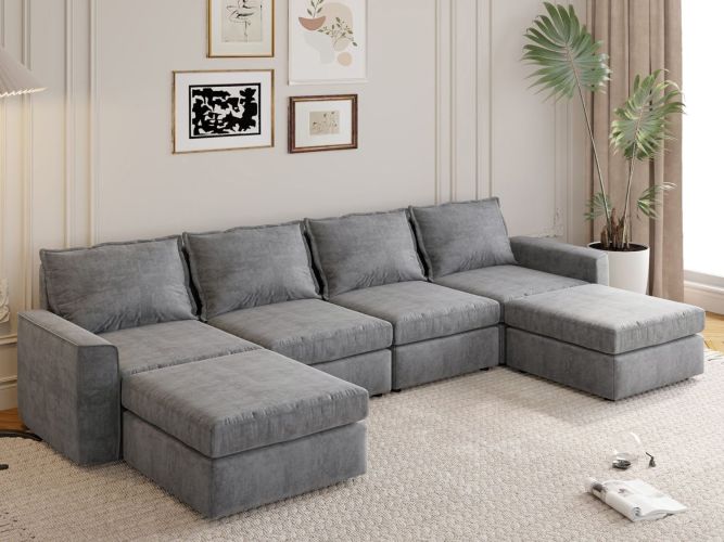 115*58" Chenille Modular Sectional Sofa,U Shaped Reversible Couch,Free Combination,6 Seat Sleeper Sofa Bed with Ottoman 115*58" Chenille Modular Sectional Sofa,U Shaped Reversible Couch,Free Combination,6 Seat Sleeper Sofa Bed with Ottoman