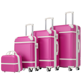 Hardshell Luggage Sets 4 Pieces 20x24x28 Luggages And Cosmetic Case Spinner Suitcase With TSA Lock Lightweight (Color: Pink)