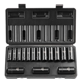 VEVOR Impact Sockets Set 15pcs 6-Point 3 8in Drive Bit Ratchet Tool Kit Case (Option: Default)