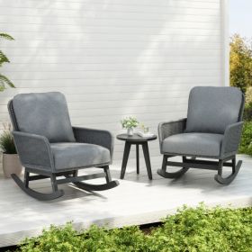 Contemporary Minimalist Ivory Wicker Rocking Chair With Soft Polyester Cushions And Durable Wooden Frame, Perfect For Indoor And Outdoor Spaces L (Option: Gray-3pcs)