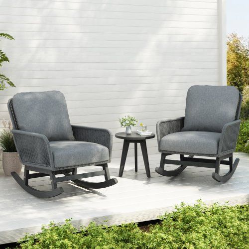 Contemporary Minimalist Ivory Wicker Rocking Chair With Soft Polyester Cushions And Durable Wooden Frame, Perfect For Indoor And Outdoor Spaces L
