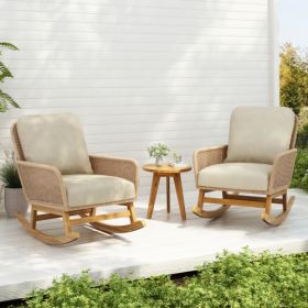 Contemporary Minimalist Ivory Wicker Rocking Chair With Soft Polyester Cushions And Durable Wooden Frame, Perfect For Indoor And Outdoor Spaces L (Option: Beige-3pcs)