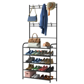 Entryway Coat Hat Rack Shoe Storage Shelf Shoe Rack Freestanding Hall Tree Garment Hanger Stand Clothes Shoe Organizer Combo (Option: 5Tier)