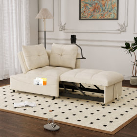 1 Versatile Foldable Sofa Bed In 3 Lengths, Modern Sofa Sofa Sofa Velvet Pull-out Bed, Loveseat Sofa Adjustable Back And With USB Port And Swivel (Color: Beige)