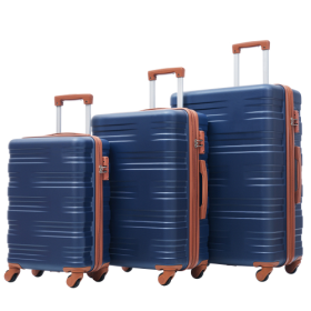 Hardshell Luggage Sets 3 Pcs Spinner Suitcase With TSA Lock Lightweight 20x24x28 (Color: Navy Blue)