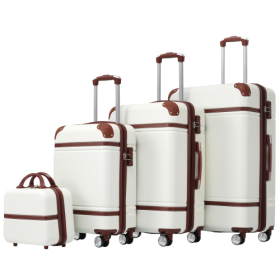Hardshell Luggage Sets 4 Pieces 20x24x28 Luggages And Cosmetic Case Spinner Suitcase With TSA Lock Lightweight (Color: White)