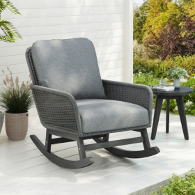 Contemporary Minimalist Ivory Wicker Rocking Chair With Soft Polyester Cushions And Durable Wooden Frame, Perfect For Indoor And Outdoor Spaces L (Option: Gray-1pcs)