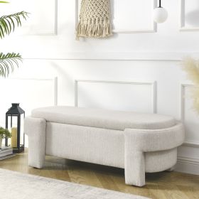 Linen Fabric Bench With Large Storage For Living Room, Entryway, Bedroom (Color: Beige)