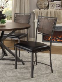 Industrial Style Metal Frame Chairs Set Of 2, Faux Leather Seat Burnished Brown Finish And Gray Metal Finish Rustic Style Dining Kitchen Furnitur (Option: Brown Gray)