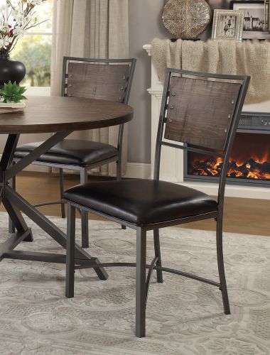 Industrial Style Metal Frame Chairs Set Of 2, Faux Leather Seat Burnished Brown Finish And Gray Metal Finish Rustic Style Dining Kitchen Furnitur