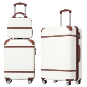 Hardshell Luggage Sets 3 Pieces 20x24 Luggages And Cosmetic Case Spinner Suitcase With TSA Lock Lightweight (Color: White)