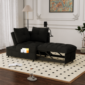 1 Versatile Foldable Sofa Bed In 3 Lengths, Modern Sofa Sofa Sofa Velvet Pull-out Bed, Loveseat Sofa Adjustable Back And With USB Port And Swivel (Color: Black)