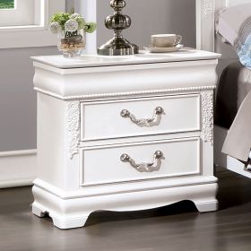 Classic White Color 1pc Nightstand Bedroom Furniture Solid Wood Nickel Hanging Pulls 2-Drawers Bedside Table (Color: White)