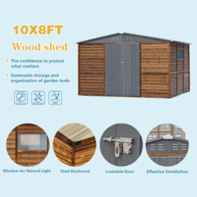 6x8FT  8x8FT  8x10FT   Iron Wood Combination Tool Shed   A Perfect Blend Of Nature And Functionality (Option: Wood-10x8FT)