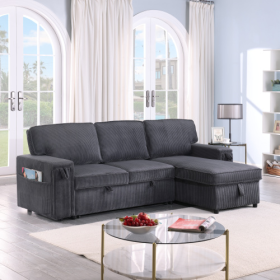 U STYLE Upholstery Sleeper GREY Sectional Sofa With Storage Space (Option: Gray)