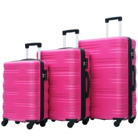 Hardshell Luggage Sets 3 Pcs Spinner Suitcase With TSA Lock Lightweight 20x24x28 (Color: Pink)