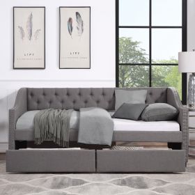 Twin Size Upholstered Daybed With 2 Drawers, Wood Slat Support, Gray (Option: Gray)