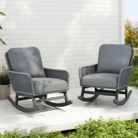 Contemporary Minimalist Ivory Wicker Rocking Chair With Soft Polyester Cushions And Durable Wooden Frame, Perfect For Indoor And Outdoor Spaces L (Option: Gray-2pcs)