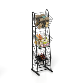 3-Tier Kitchen Storage Basket Organizer, Freestanding Metal Wire Rack For Fruit, Vegetables, And Pantry Items (Color: Black)