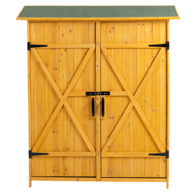 56L X 19.5W X 64H Outdoor Storage Shed With Lockable Door, Wooden Tool Storage Shed W Detachable Shelves  Pitch Roof, Natural (Option: Natural)