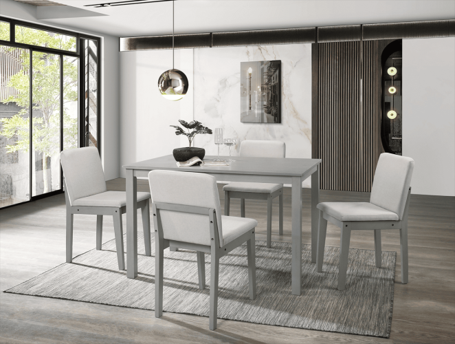 Grey Finish 5 Piece Dining Room Set Dining Table 4x Chairs Beige Fabric Chairs