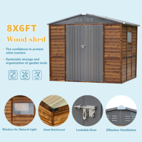 6x8FT  8x8FT  8x10FT   Iron Wood Combination Tool Shed   A Perfect Blend Of Nature And Functionality (Option: Wood-6x8FT)