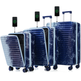 Luggage 3Piece Sets, 20  24 With Front Pocket,Hard Shell Luggage Carry On Luggage Set With TSA Lock Usb Interface, Universal Wheel,cup Holder (Option: BeigeBlue)