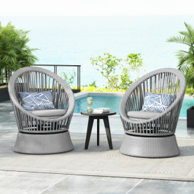 Set Of 2  26.7 Modern Gray Wicker Lounge Chair With Rattan And Iron Frame, Featuring A Stylish Round Design, Perfect For Living Room, Patio, Or B (Option: Silver grey)