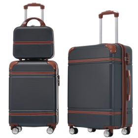 Hardshell Luggage Sets 3 Pieces 20x24 Luggages And Cosmetic Case Spinner Suitcase With TSA Lock Lightweight (Color: Black)