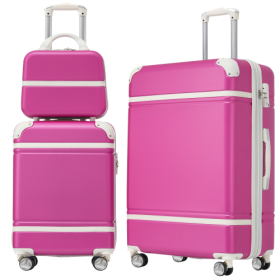 Hardshell Luggage Sets 3 Pieces 20x24 Luggages And Cosmetic Case Spinner Suitcase With TSA Lock Lightweight (Color: Pink)