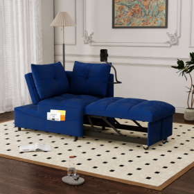 1 Versatile Foldable Sofa Bed In 3 Lengths, Modern Sofa Sofa Sofa Velvet Pull-out Bed, Loveseat Sofa Adjustable Back And With USB Port And Swivel (Color: Blue)
