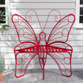 Modern Butterfly Cast Metal Garden Bench, Outdoor Bench Patio Seat, Park Bench Outdoor Seating For Garden, Yard, Park, Entrywa (Color: Red)