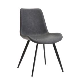 Modern Design Dining Chairs 2pc Set Gray Faux Leather Upholstery Black Metal Legs Kitchen Dining Furniture (Option: Gray)