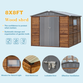 6x8FT  8x8FT  8x10FT   Iron Wood Combination Tool Shed   A Perfect Blend Of Nature And Functionality (Option: Wood-8x8FT)