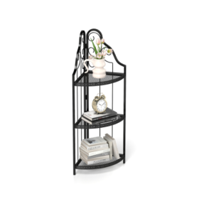 3-Tier Corner Open Shelf,Bookcase Freestanding Shelving Unit,Plant Stand Small Bookshelf For Living Room, Home Office, Kitchen, Small Space (Color: Black)