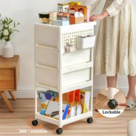 Storage Stroller - 4 Layer, Storage For Bedroom, Living Room, Kitchen,restroom,Flexible To Move, Can Put Toys, Snacks, Tools, Pet Supplies,PP Mat (Color: White)