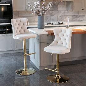 A&A Furniture,Golden Swivel Velvet Barstools Adjusatble Seat Height From 25-33 Inch (Color: Beige)