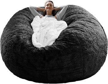 Bag Chair Cover(it was only a Cover;  not a Full Bean Bag) Chair Cushion;  Big Round Soft Fluffy PV Velvet Sofa Bed Cover;  Living Room Furniture (Color: Black)