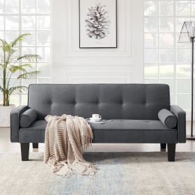 fabric sofa, medieval love seat sofa furniture, with pillows, living room button tufted sofa, pull point design (Main Material: Fabric, Main Color: DARK GREY)