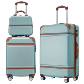 Hardshell Luggage Sets 3 Pieces 20x24 Luggages And Cosmetic Case Spinner Suitcase With TSA Lock Lightweight (Color: Green)