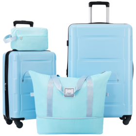 2 Piece Luggage Set With Bags Expanable Spinner Wheels ABS Lightweight Suitcase With TSA Lock 20inch And 28inch (Option: Light Blue)
