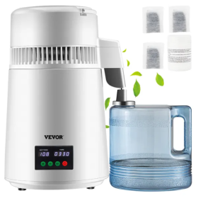 VEVOR 1.1Gal Water Distiller, 0.3Gal H, 750W Distilled Water Maker Machine 0-99H Timing Set Temp Display, 304 Stainless Steel Countertop Distille (Option: Default)