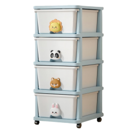 Drawer Storage Rack - 4 Drawers - 4 Layer, Flexible Mobility With Wheels,Wardrobe Storage Organization, Books, Toys, Miscellaneous Storage Rack S (Option: WhiteBlue)