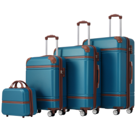 Hardshell Luggage Sets 4 Pieces 20x24x28 Luggages And Cosmetic Case Spinner Suitcase With TSA Lock Lightweight (Color: Blue)
