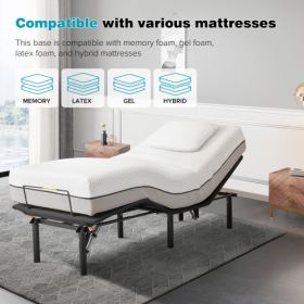 Adjustable Bed Base,Bed Frame With Head And Foot Incline,Anti-Snore, Wireless Control, TXL (Option: Antique Black)
